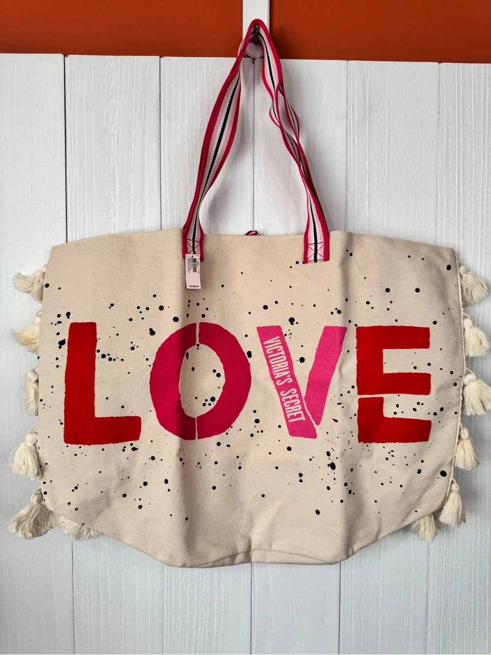 Victoria’s Secret Cream LOVE Graphic Tote Bag – Pink & Red
